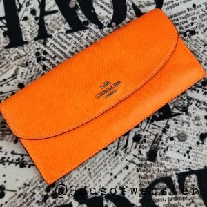 [Coach] neon orange leather wallet